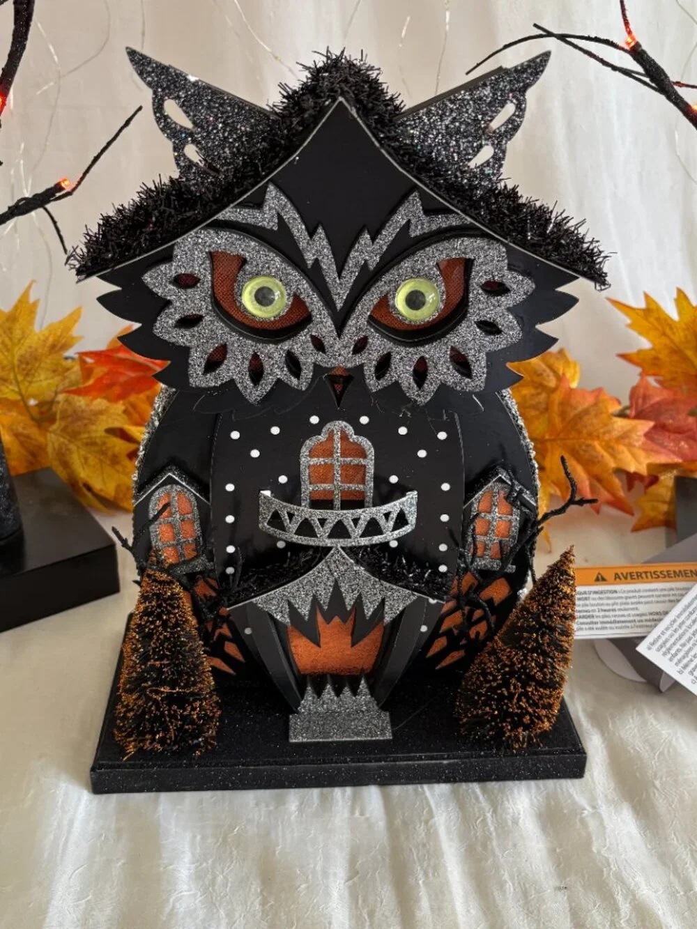 Bella Lux Haunted Halloween Owl Shape Led Light Up Putz House 12